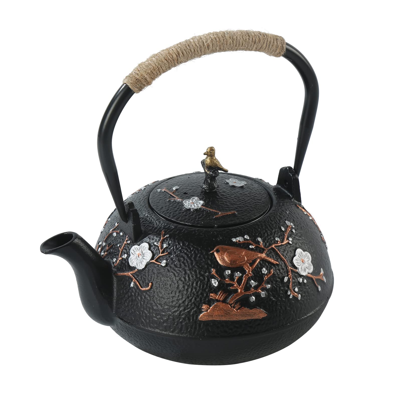 Tetera de hierro fundido SECHUDO para estufa, cubierta segura con interior esmaltado, hermosa tetera japonesa con infusor de acero inoxidable para té suelto (40 onzas/1200 ml)
