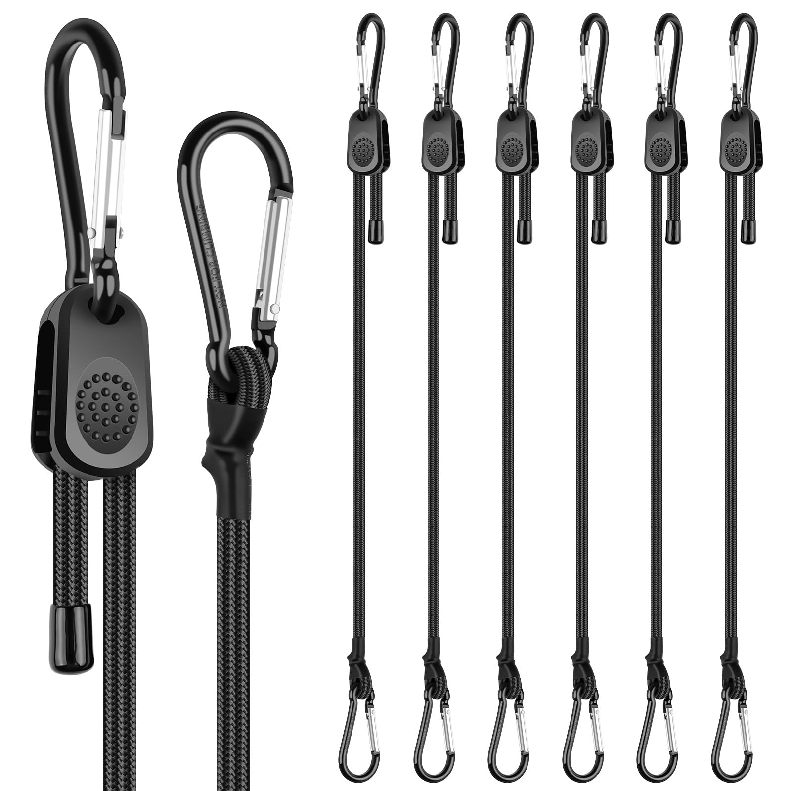Bungee Cords with Hooks, 6 PCS Adjustable Bungee Cords with Carabiner Clips | Heavy Duty Bungee Straps - Freely Adjustable Length up to 60cm