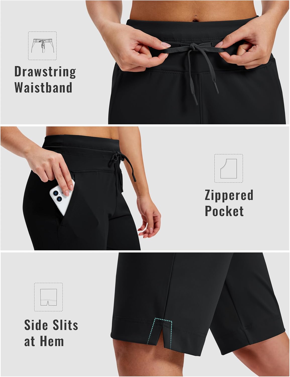 MoFiz Women's Bermuda Athletic Shorts 12'' Long Running Shorts High Waisted Knee Length Shorts with Zipper Pockets - Image 3