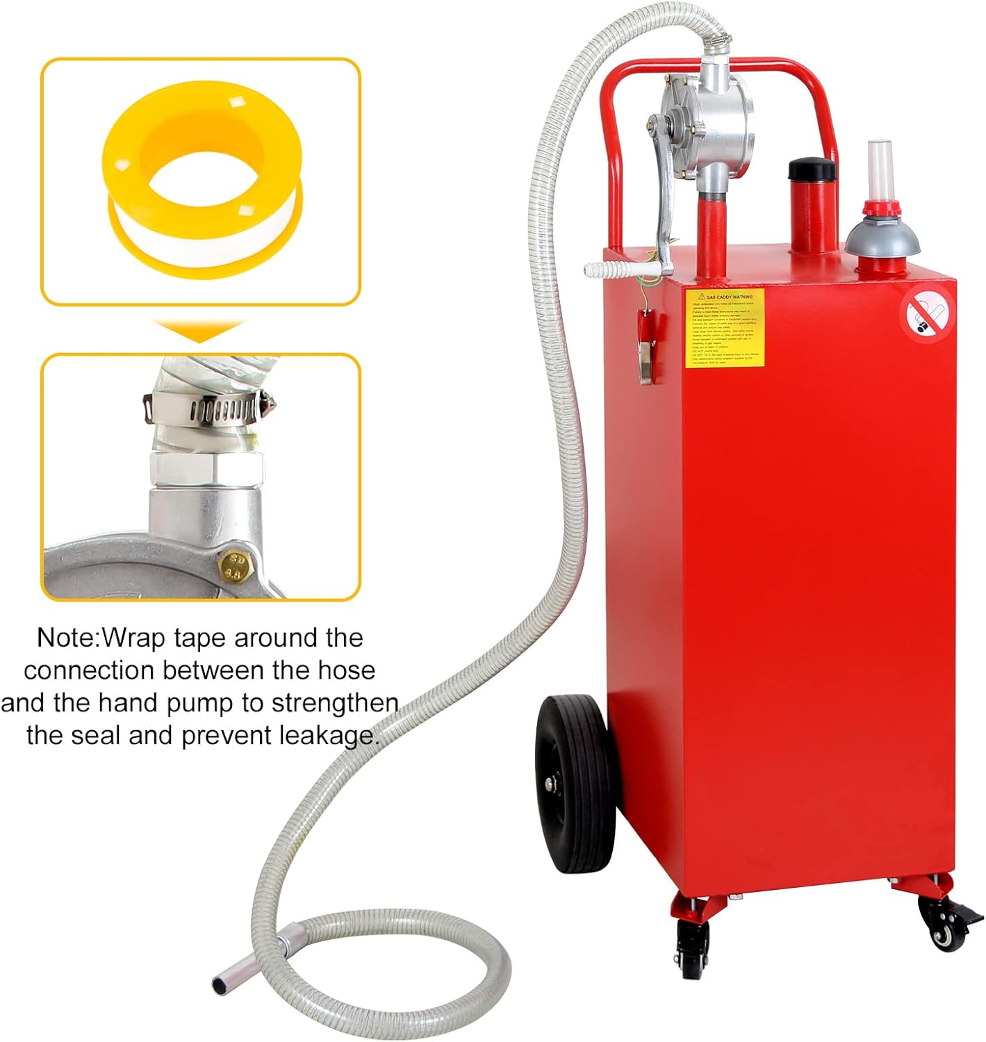 35 Gallon Fuel Caddy, Portable Gas Tank with Manual Transfer Pump, Gas Caddy on 4 Wheels, Gasoline Diesel Fuel Storage Tank for Cars, Boats, Lawn Mowers, ATVs, Red