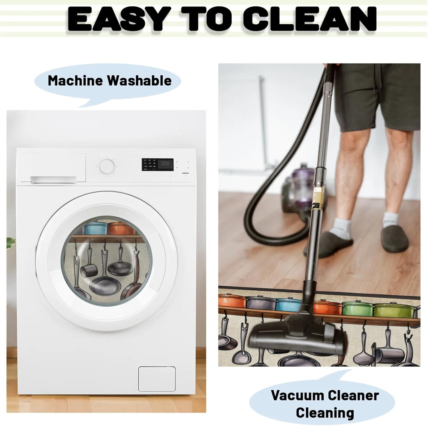 Kitchen Rug Colorful Kitchenware Art Non-Slip Washable Mats Anti Fatigue Soft Absorbent Carpet Welcome Mat for Kitchen,Indoor,Entryway, Sink,Laundry Home Decor