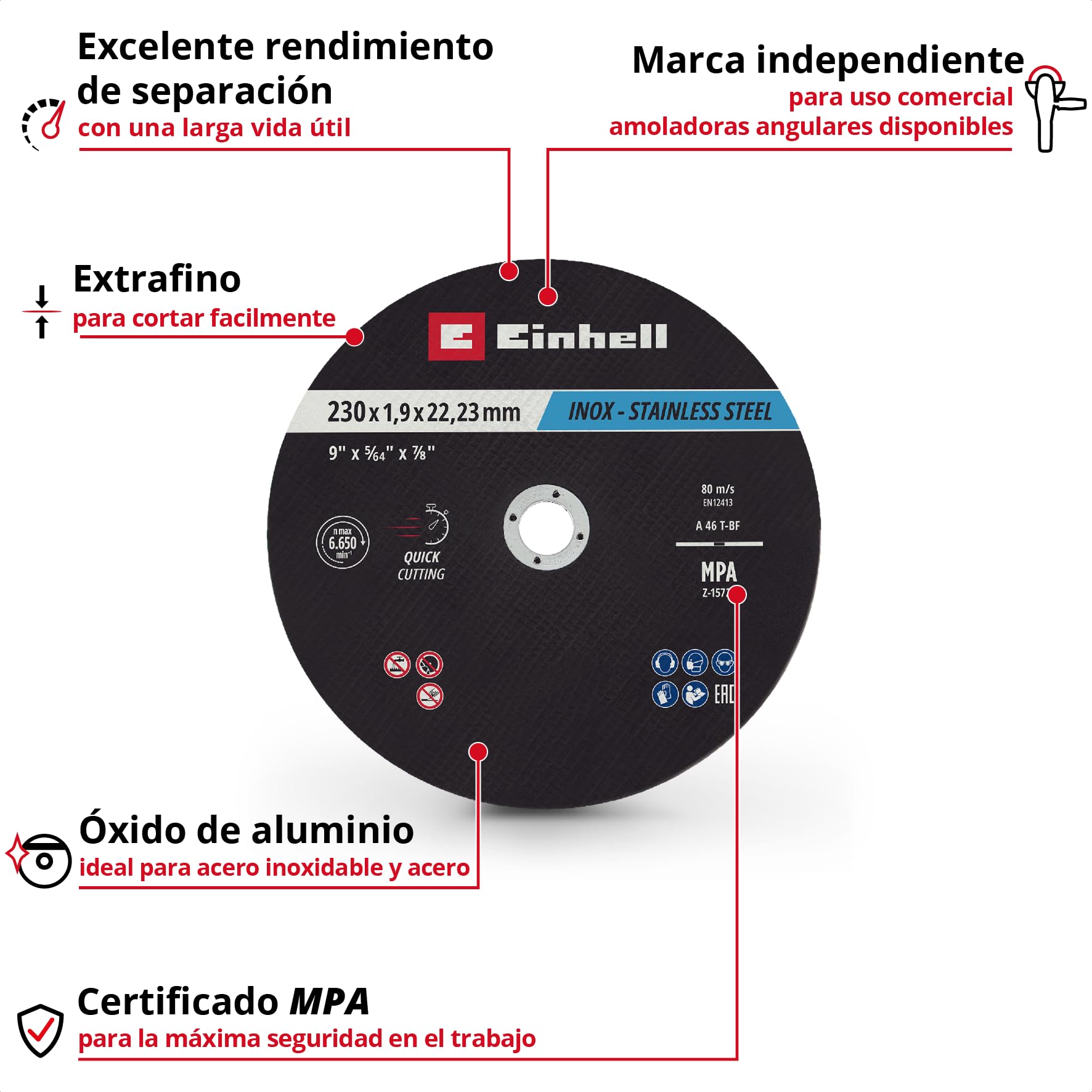 EINHELL Lote de 10 discos 230x2mm inox metal