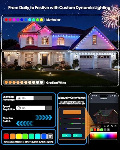 Miniatura 4 de Luces permanentes para exteriores de 50 pies, luces inteligentes RGB+IC con control remoto de aplicación, color LED individual, luz blanca y