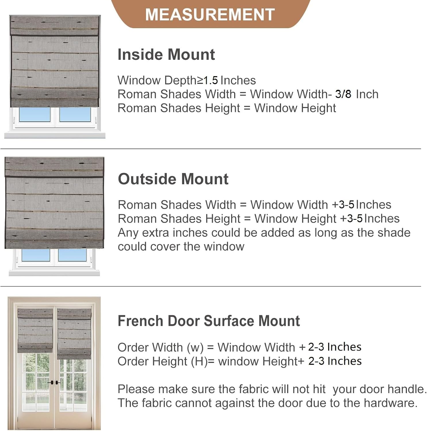 Sunbox No Drill Bamboo Roman Shades, Handwoven Natural Linen and Bamboo Blinds, Cordless Light Filtering Window Blinds, Easy Installation for Bathrooms, Kitchens, Doors, Linen Grey