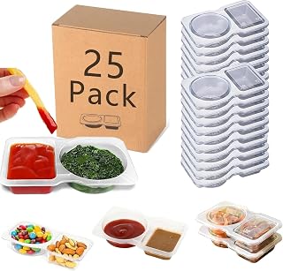 25 Sets Reusable Snack Containers Double Compartment Snackle Box Container with Lids - Leak-Proof BPA-Free Food Storage, Condiments Portion Control Dip Cups for Kids School Lunches, Meal Prep, Takeout