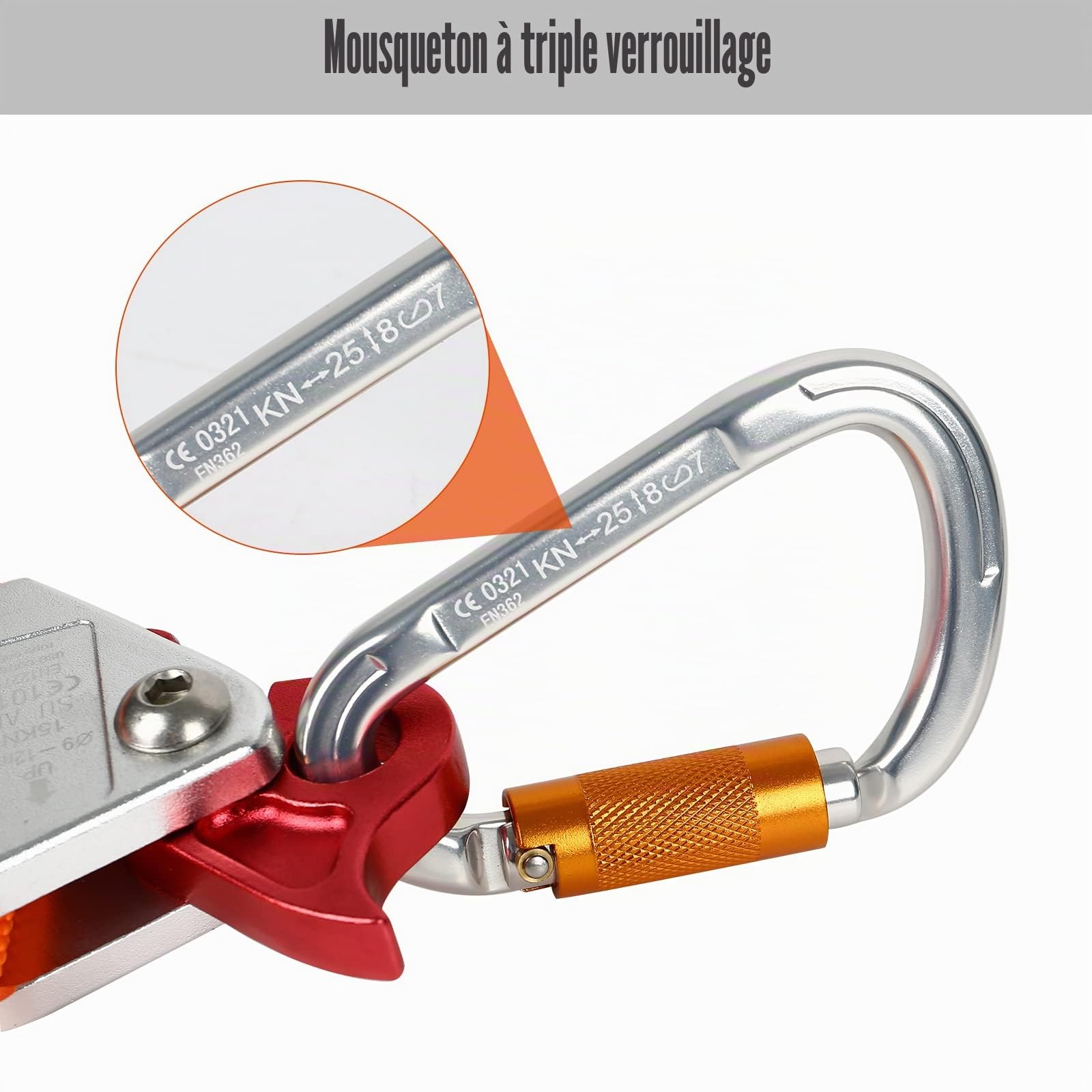 MENAYODA Kits de ligne de câble en acier avec mousqueton triple verrouillage, noyau métallique de 12 mm, cordon réglable pour sécurité contre les chutes, arboriculteurs, grimpeur d'arbres