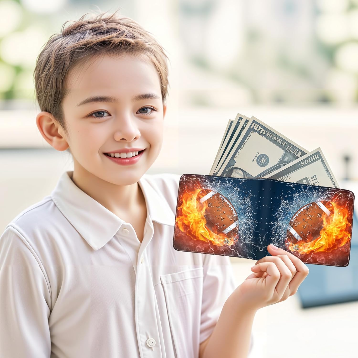 Teen Boys Wallet for Kids - Football Kids Wallet for Boys Leather Credit Id Card Cash Holder Rfid Blocking Zipper Cool Funny with Coin Pocket Id Window Bifold Sports Design for Teen Birthday Gifts - Image 8