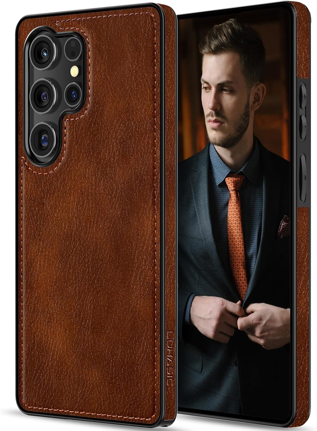LOHASIC for Galaxy S25 Ultra Case, Classic Leather Vintage Texture Protective Bumper Cover for Men Women Compatible with Samsung Galaxy S25 Ultra 6.9 inch 2025 - Dark Brown