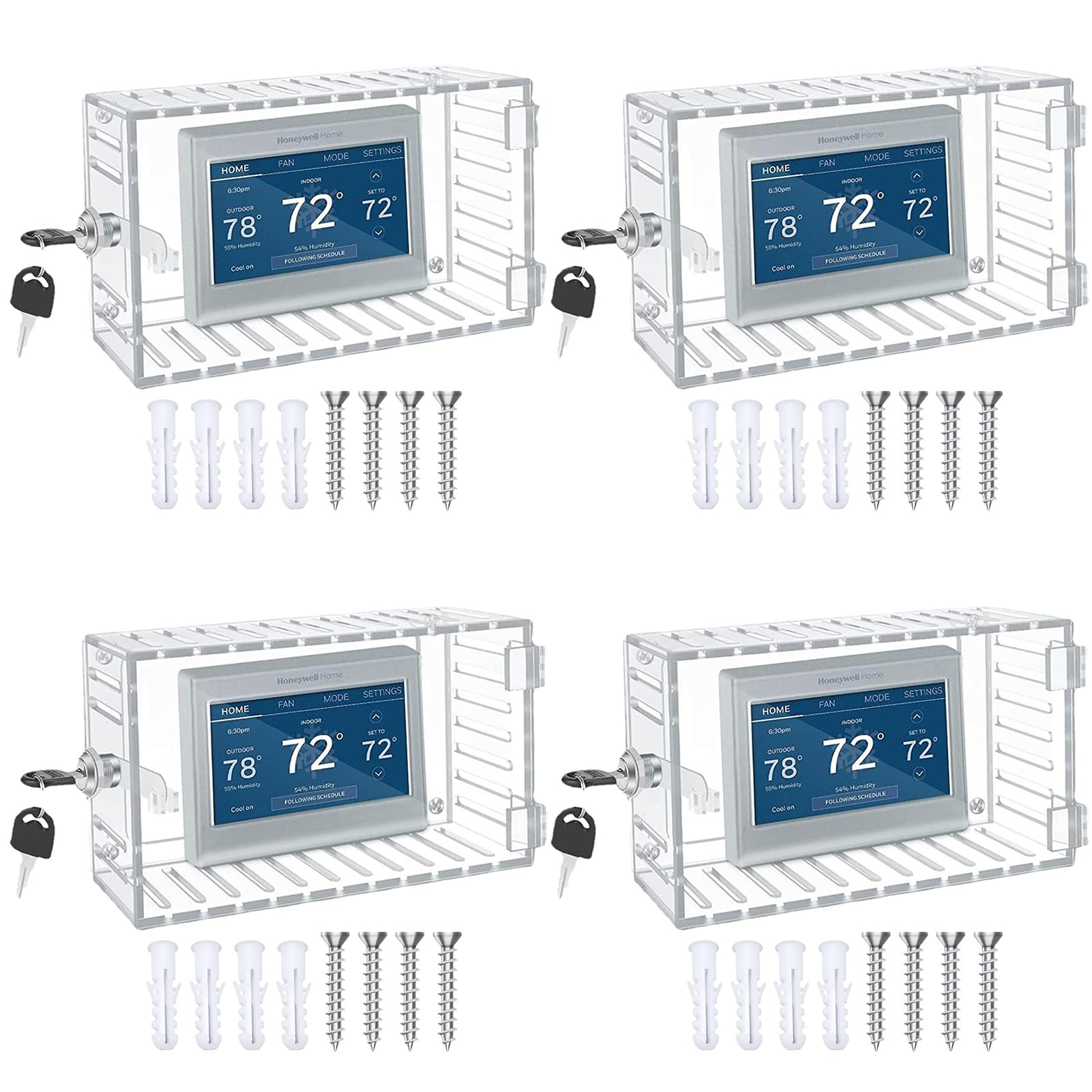 Protection Thermostat, Boîtier Thermostat avec Clé, Protection Panneau Thermostat pour Thermostats La Maison 7.9 H X 4,7 W Pouces Ou Moins (4 Pièces)