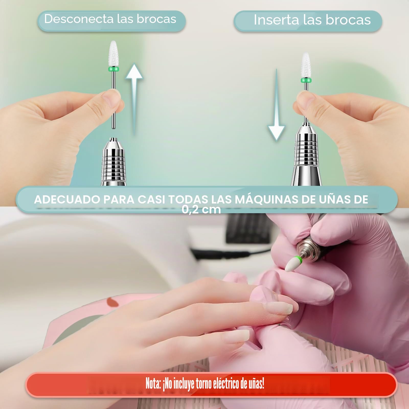 Juego de 13 brocas para uñas, profesionales 3/32" fresas torno para uñas, limas de cerámica de tungsteno carburo con cepillo, removedores de cutículas para manicura de uñas acrílicas/gel
