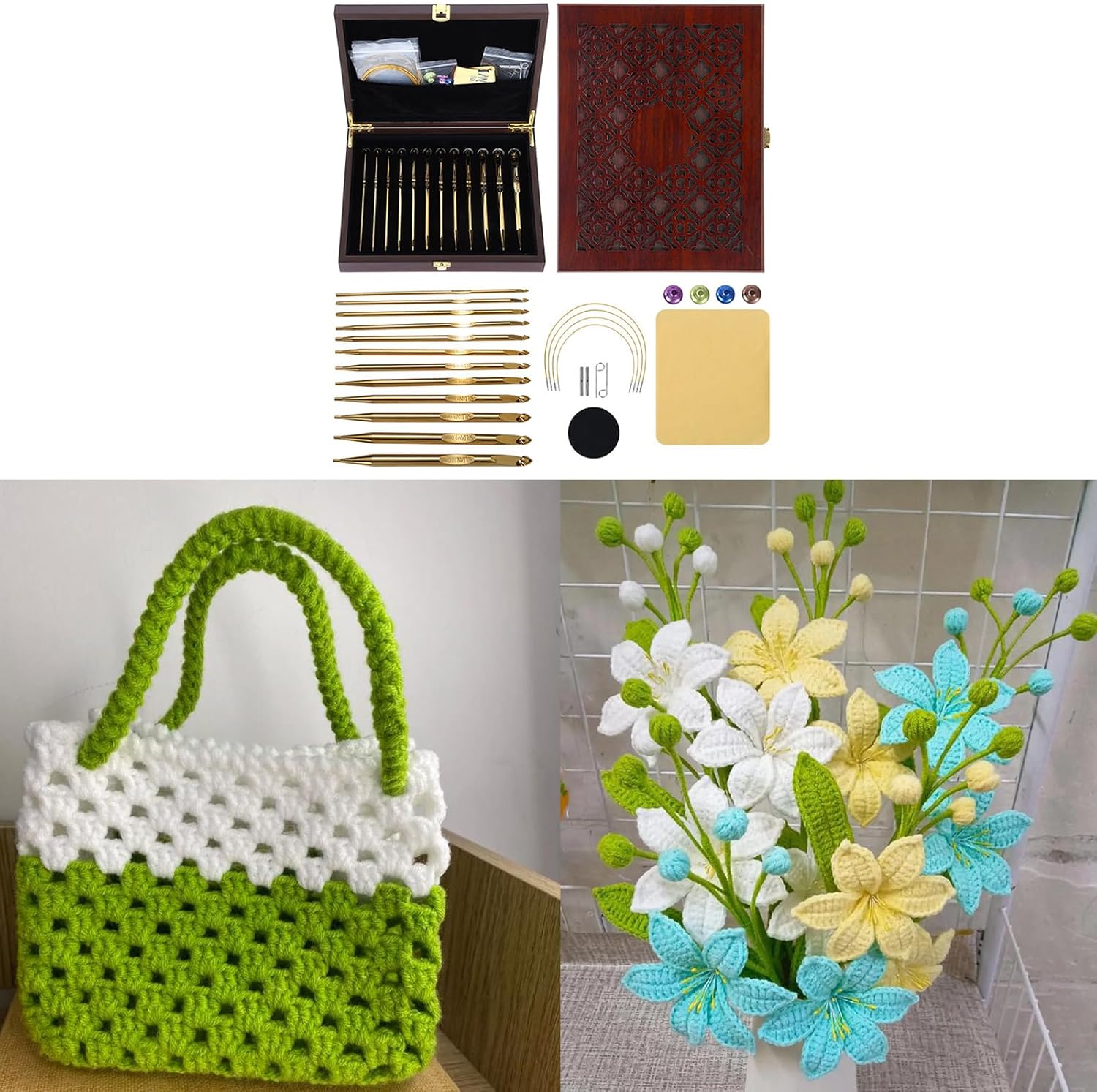 様々なサイズ 金色のかぎ針編みセット 丈夫なアルミクラフトアクセサリー ポータブルケース付き ハンドメイド織り