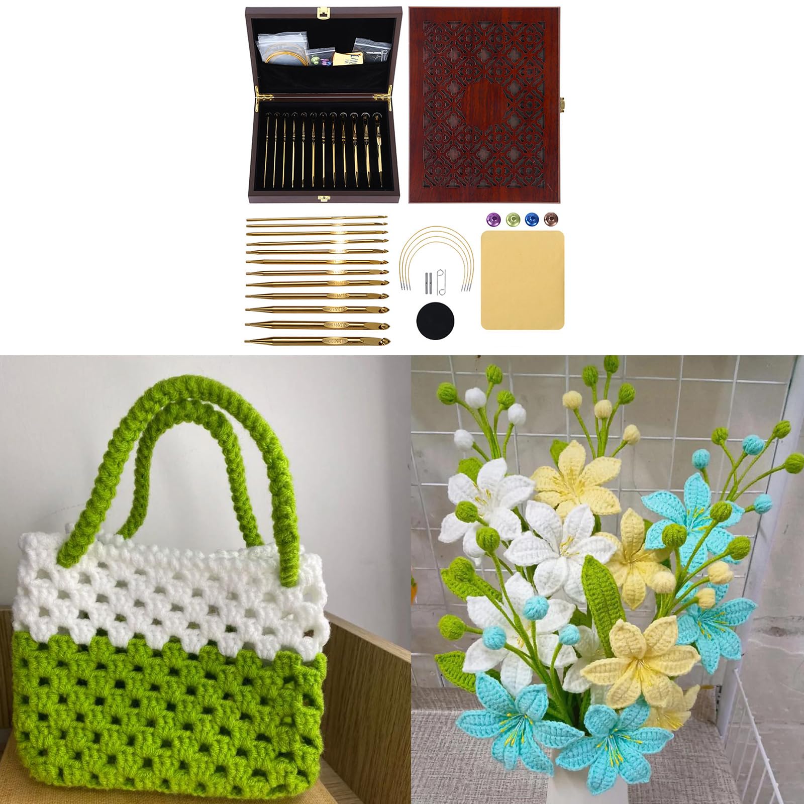 Juego de tejer tunecino con revestimiento dorado, diseño resistente, varios tamaños, accesorios de ganchillo con funda de almacenamiento, juego de ganchillo tunecino para mantas y bufandas
