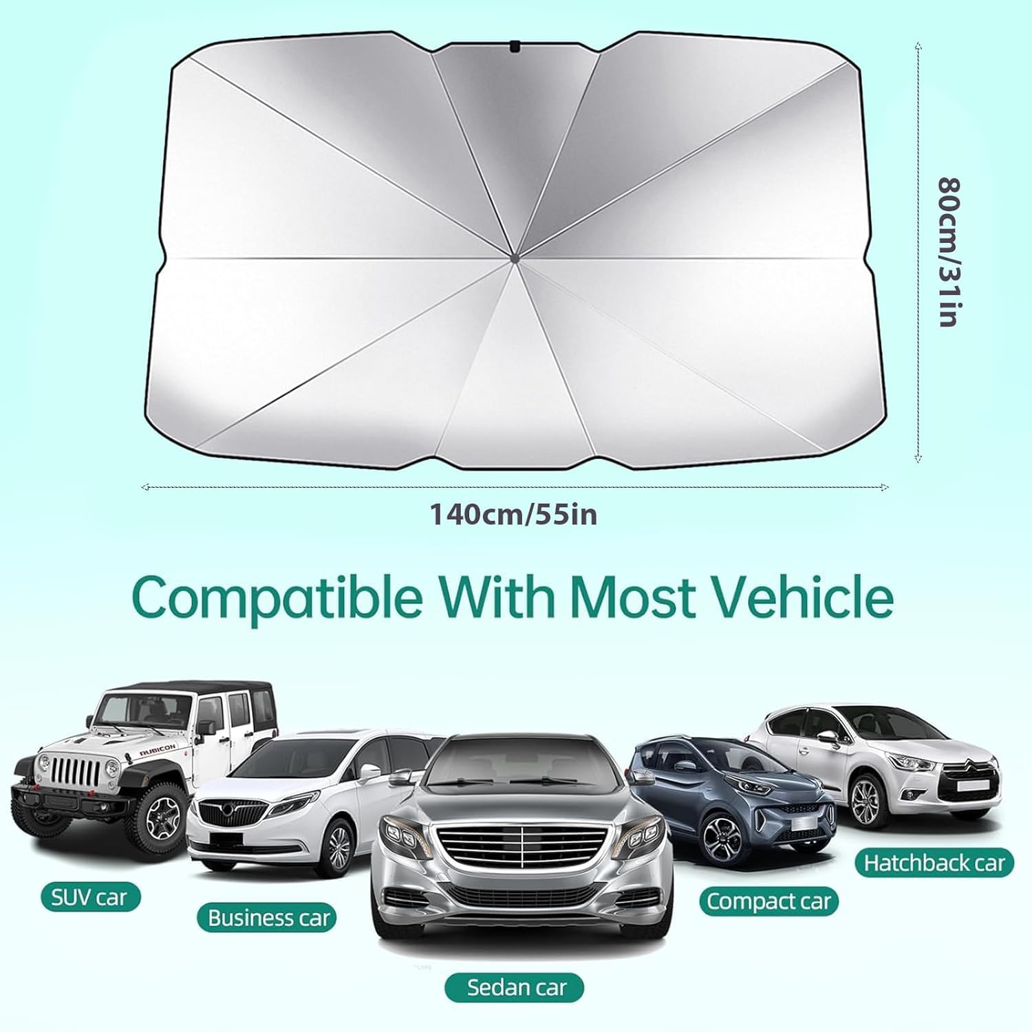 Parasol Coche Delantero, Parasol Plegable Bloquea de Los Rayos UV Paraguas Coche, para la Mayoría de Los Vehículos, 140 x 80 cm