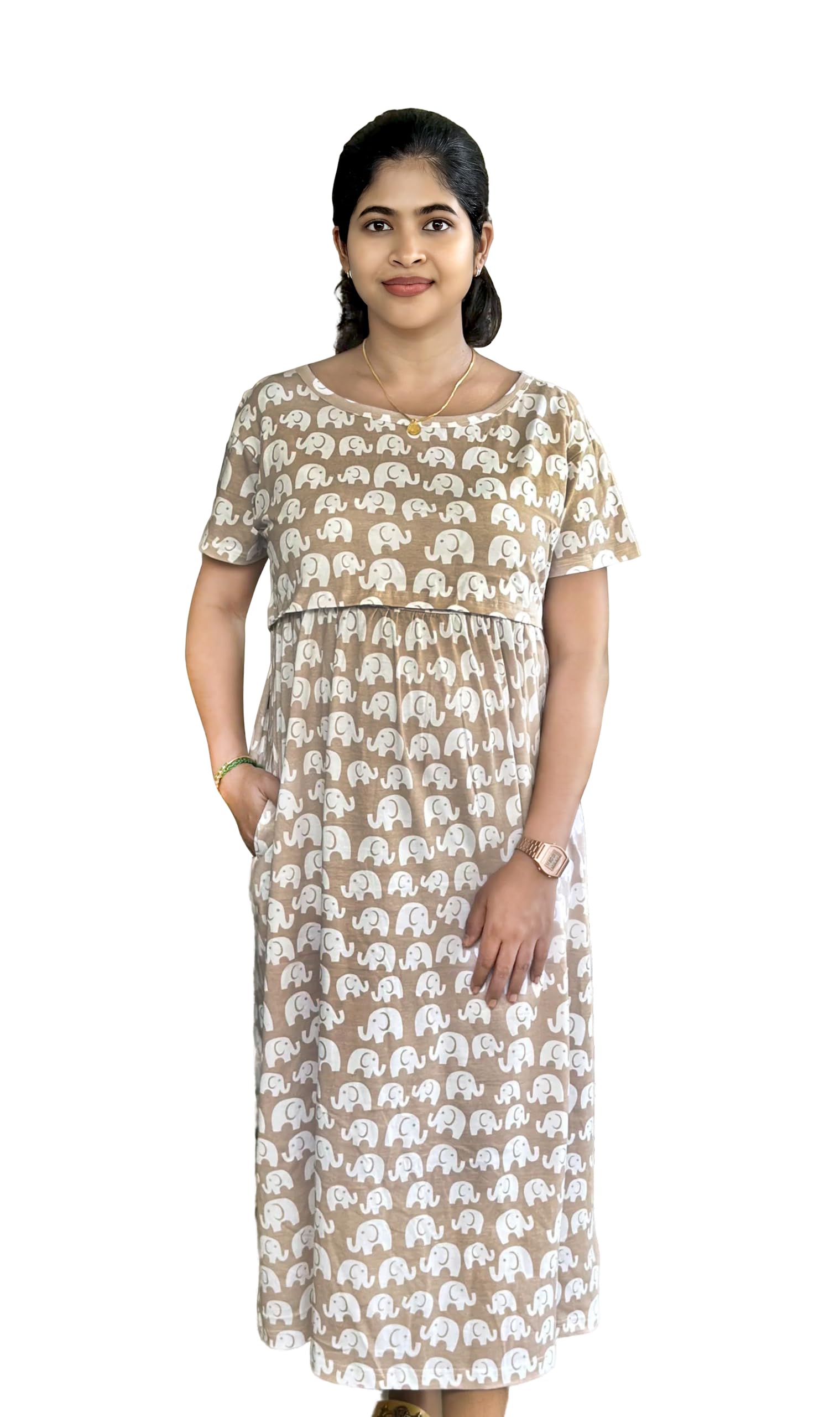 D'Meadow Bugs Feeding Dress for New Moms | Cotton Maternity Nighty | Zipless Feeding Dresses for Women | Pregnancy & Nursing Wear-image-26