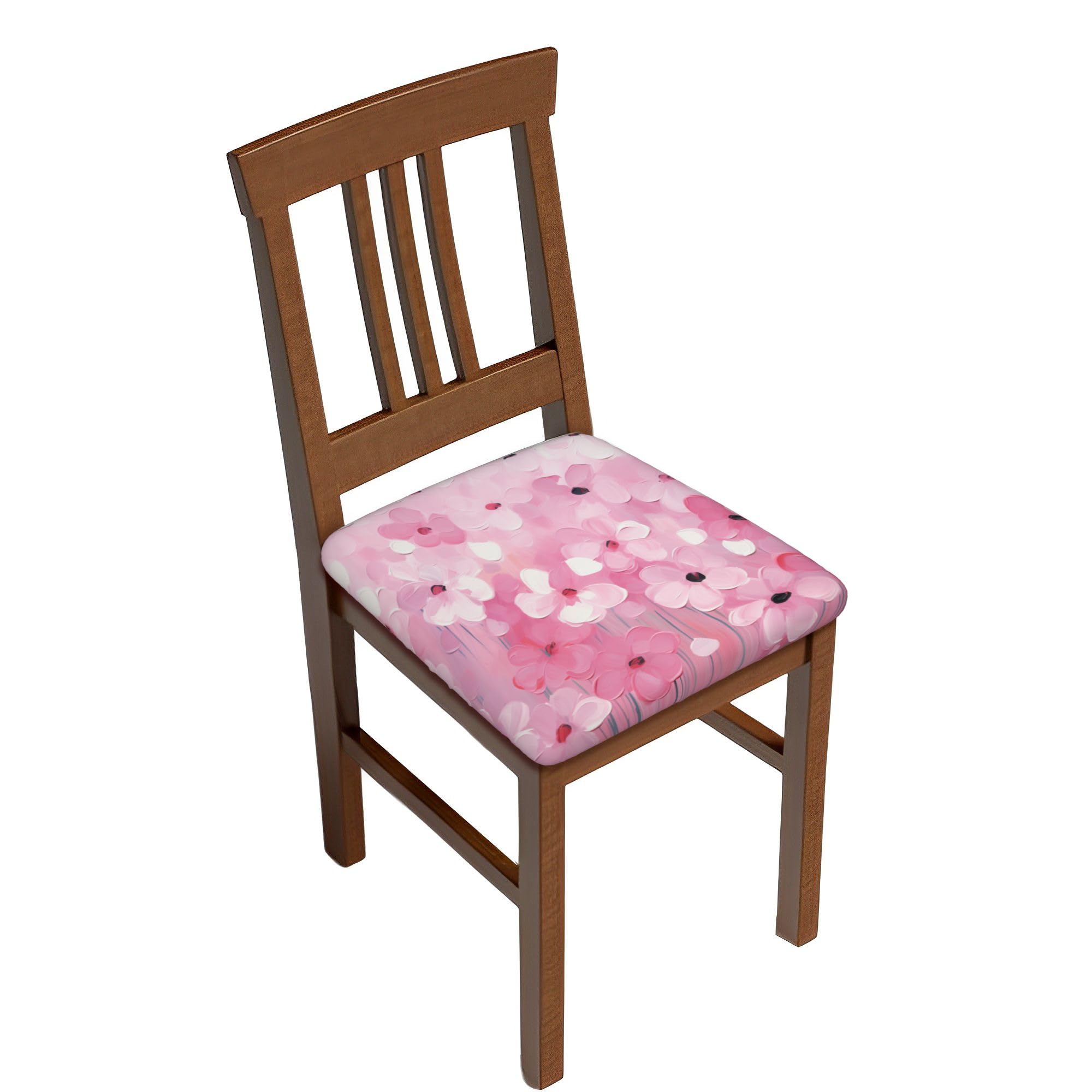 Dining Chair Seat Covers Set of 6, Abstract Pink Flowers Print Chair Seat Protector Cushion Slipcovers Elastic Chair Seat Cushion Slipcovers Dinning Chair Covers for Dining Room Kitchen Chairs