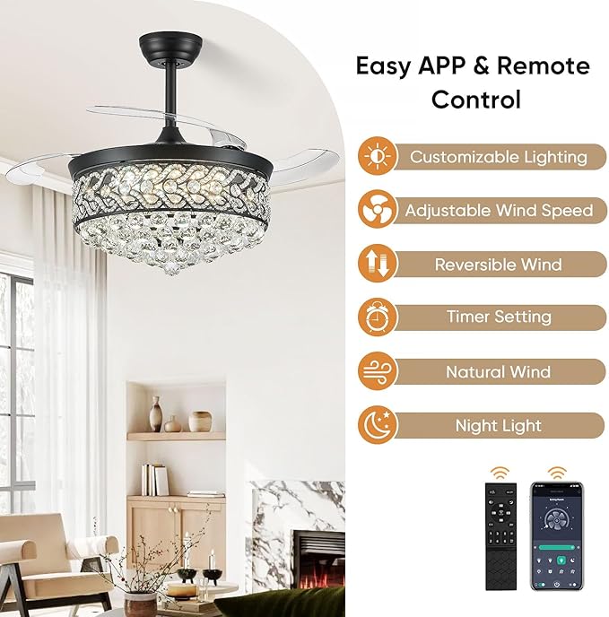 Ventilador de Techo 42" Con Luz Dimmable y Aspas Retráctiles miniatura 6