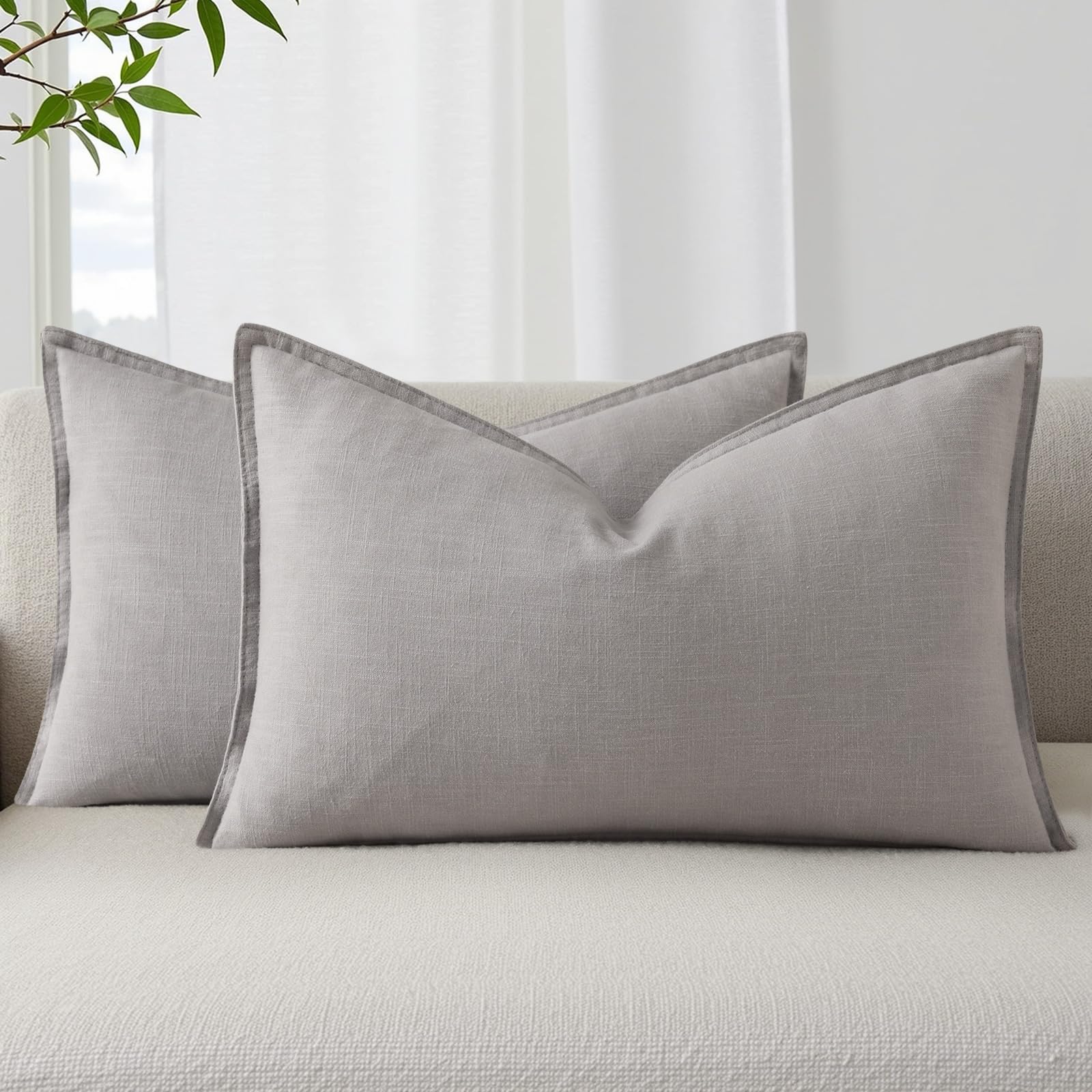 decorUhome Fall Light Grey Linen Throw Pillow Covers 12x20 Set of 2