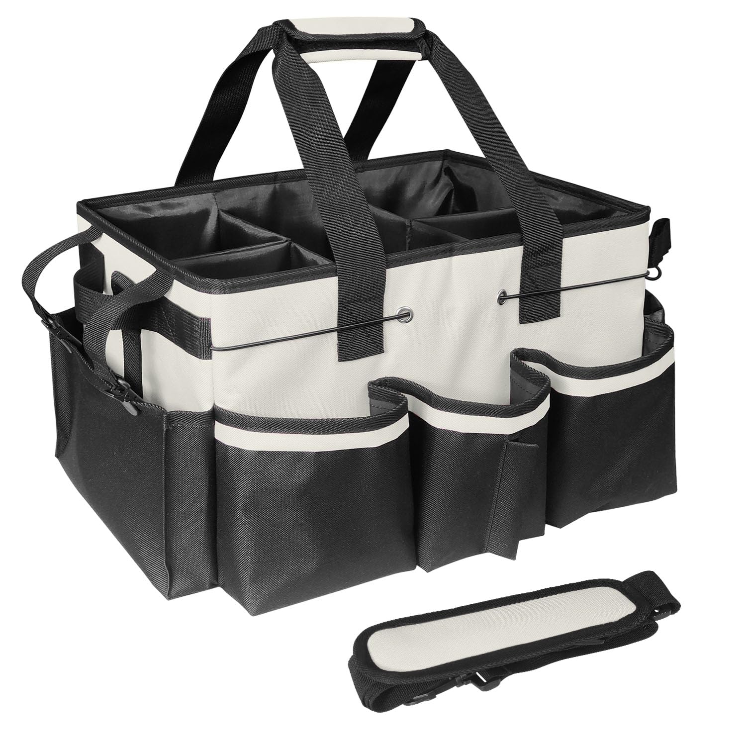 BOHEMIABY Cleaning Caddy Bag, Large Cleaning Bags for Domestic Cleaners with Handles & Shoulder Strap, Cleaning Bag with Foldable Divider for Cleaners, Car Horse Cleaning Case (White) — image 1