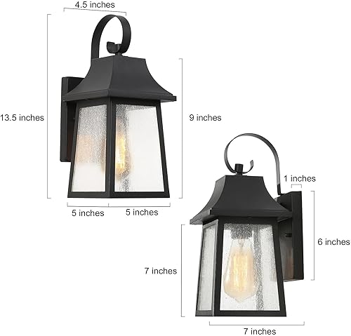 Miniatura 5 de Lámpara de pared para exteriores, moderna lámpara exterior de granja, luces de porche, lámpara trapezoidal negra para exteriores, vidrio sembrado