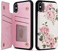 Vista 239 de UEEBAI Funda tipo cartera para iPhone 15 Pro Max con tarjetero, cubierta de cuero PU con soporte, bloqueo RFID, doble cierre magnético, relieve