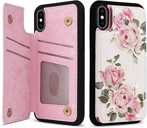 Miniatura 239 de UEEBAI Funda tipo cartera para iPhone 15 Pro Max con tarjetero, cubierta de cuero PU con soporte, bloqueo RFID, doble cierre magnético, relieve de