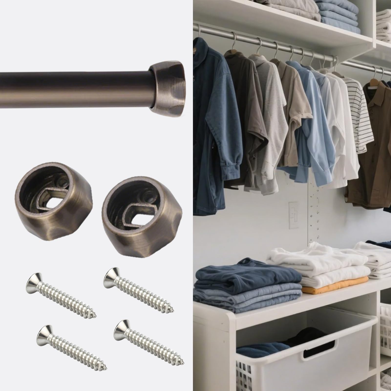 Wardrobe Rail, Waterproof Aluminum Closet And Curtain Rod With Brackets 19-63 inches Multicolor(Champagne,22in/55.9cm)