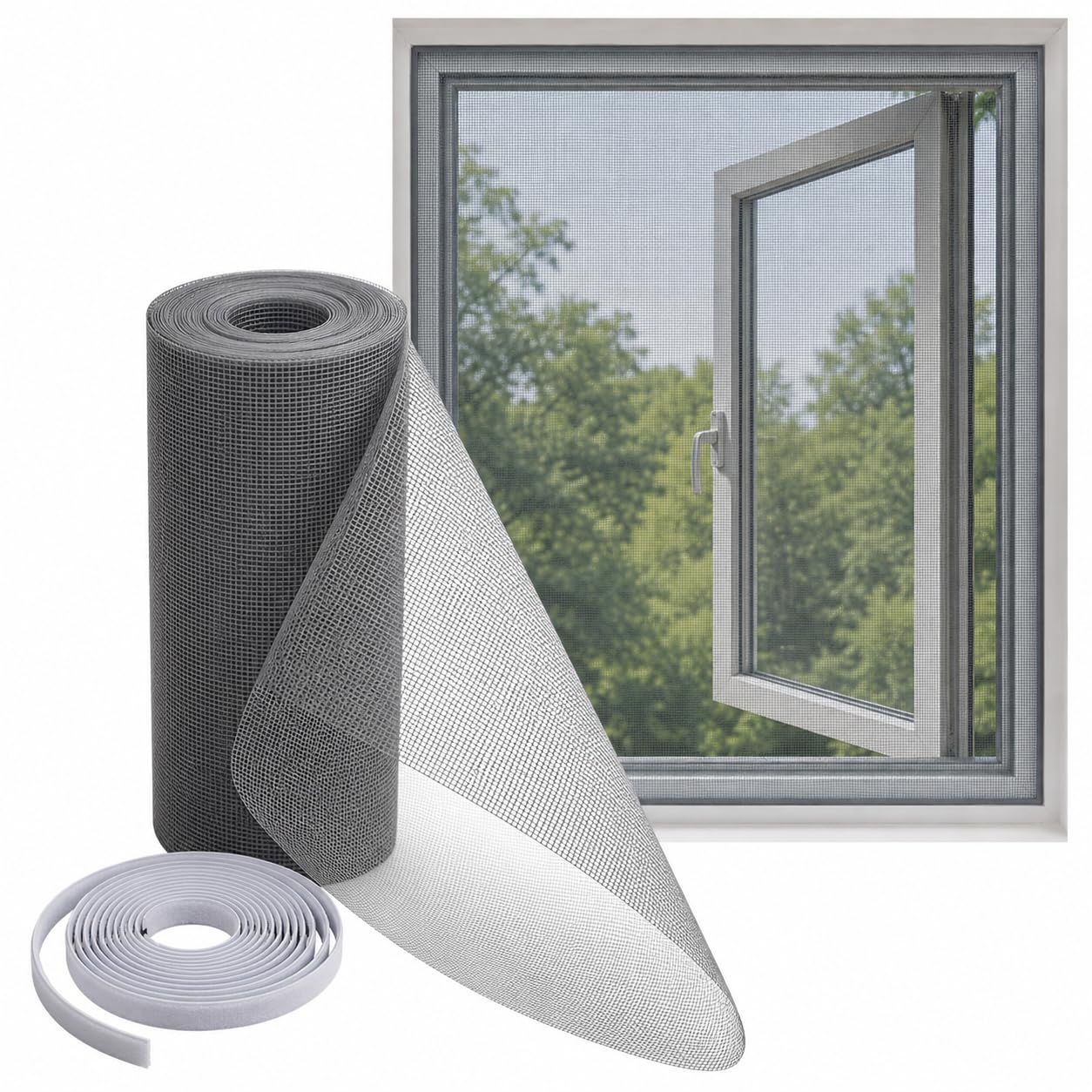 Netfly Mosquito Net for Windows 4×5 ft, Grey | DIY Self-Adhesive Insect Screen Mesh | Fine Mesh Fly & Bug Screen Curtain | Window Insect Protector | Fiberglass Mesh