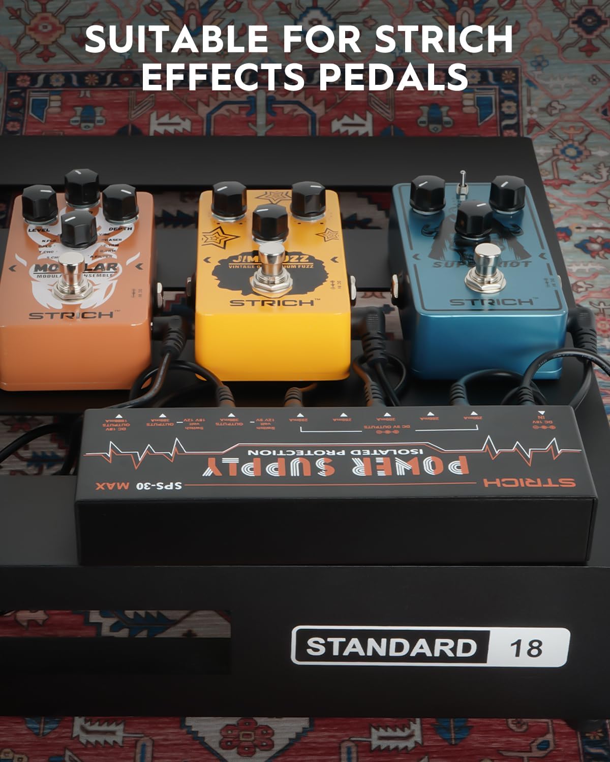 STRICH Guitar Pedal High Power Supply, Pedalboard Power Supply with 8 Totally Independent DC 9V/12V/18V Outputs(200mA/300mA/1000mA) for Power-hungry Effect Pedal, SPS-30 MAX