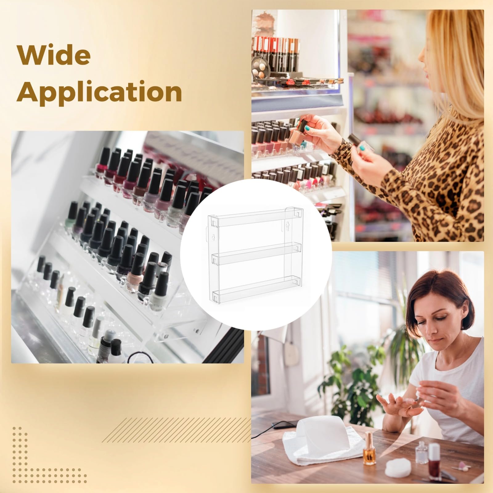 Generisch 2 Stk. Nagellack-Organizer aus klarem Acryl, 3 Ebenen, wandmontiertes Displayregal mit großem Fassungsvermögen, platzsparender Make-up-Halter für Nagellacke und ätherische Öle