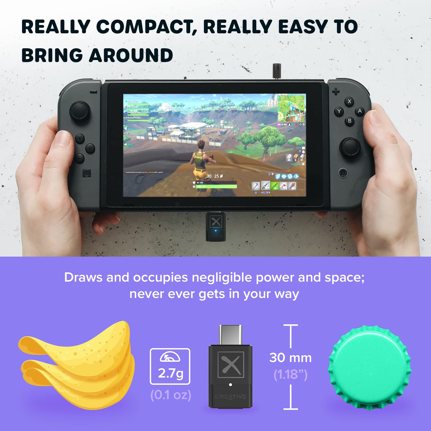 Creative BT-W4 - Transmisor de audio inteligente Bluetooth 5.2 con adaptador aptX, audio de 24 bits, función de conmutación de dispositivo y soporte de chat de voz para PC/Mac/PS5/PS4/Nintendo Switch