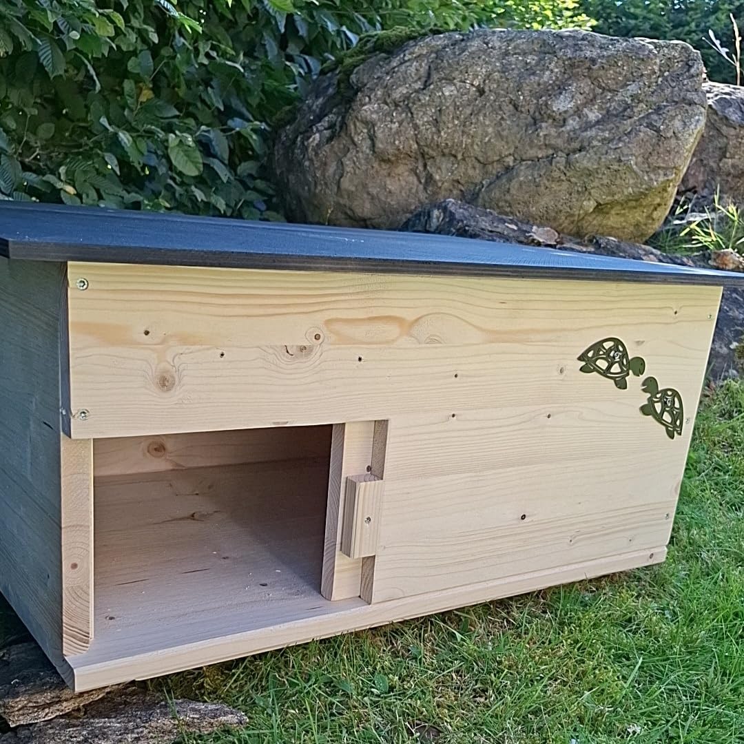 Schildkrötenhaus mit verschließbarem Eingang, Boden und abnehmbares Dach aus 18mm starkem Fichtenvollholz 2X wetterfest imprägniert (SK02N)