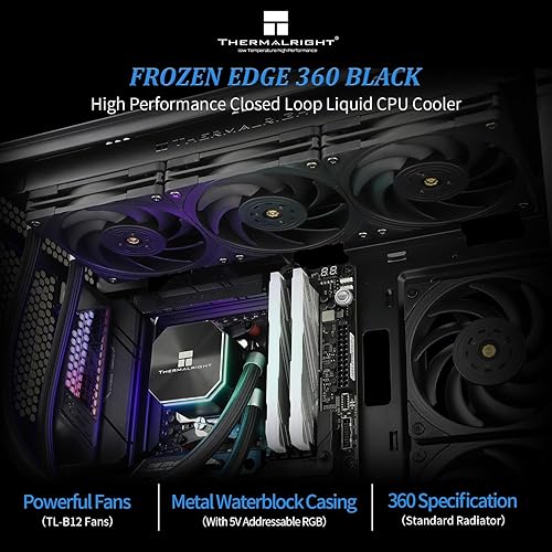 Miniatura 2 de Thermalright Frozen Edge 360 - Enfriador de agua negro para CPU con ventiladores PWM, la velocidad de la bomba es de 3300 RPM, rodamiento S-FDB,
