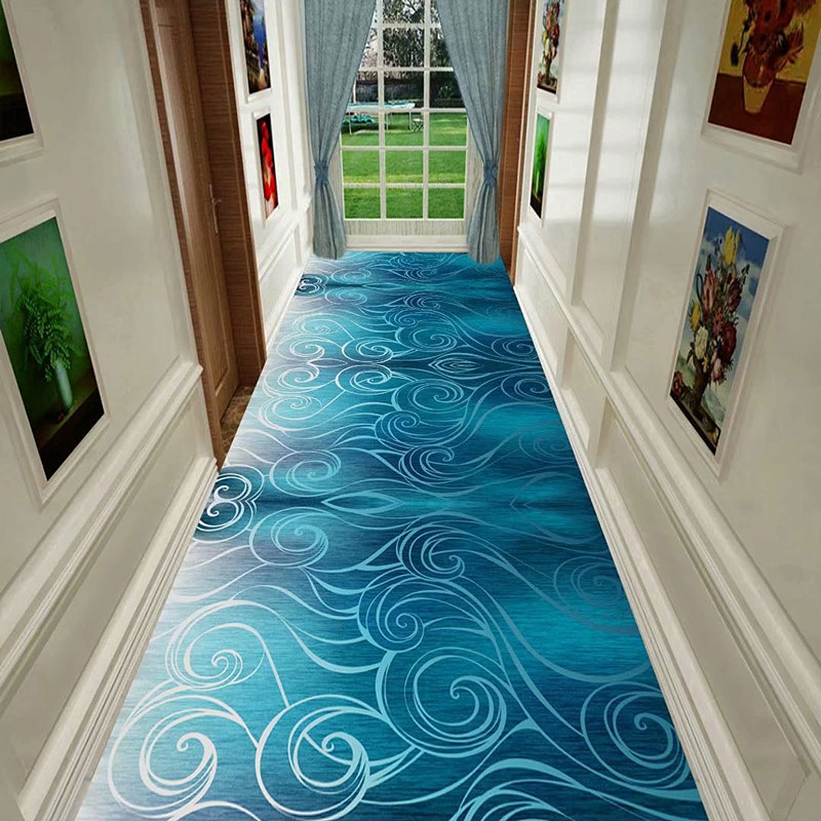 ZZUU Modern Geometric Trellis Pattern Carpet Runners For Hallways - Non Slip And Washable,Hardwearing Machine Washable Kitchen Hall Bathroom Runner Mat Rug Custom