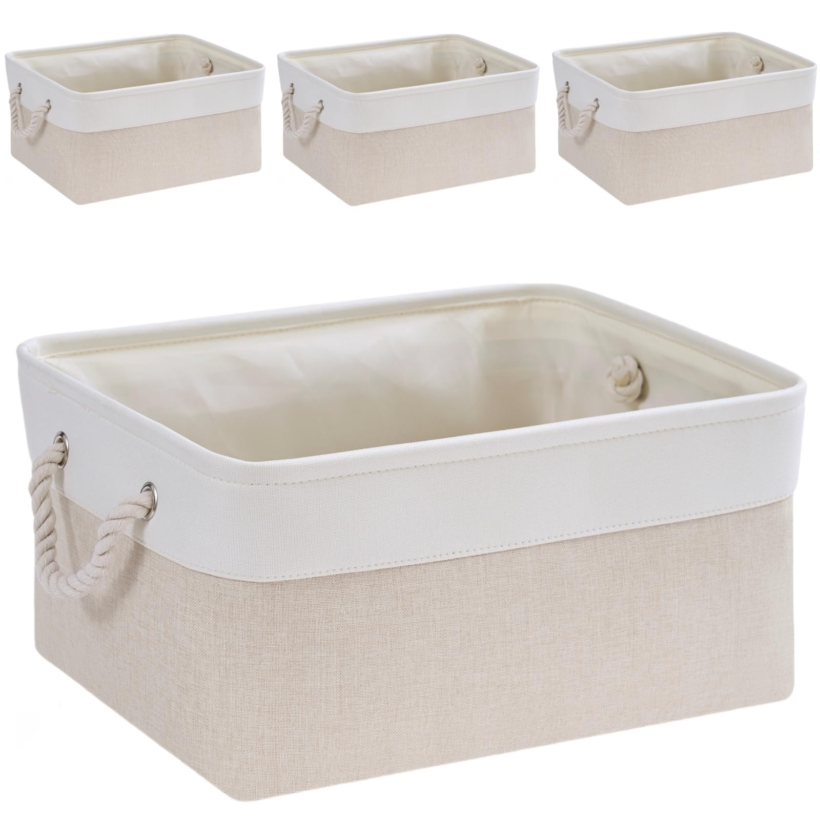 Mangata Fabric Storage Box, Large Thickened Storage Basket with Handles for Shelves Toy Clothes(L, 4 Pack)