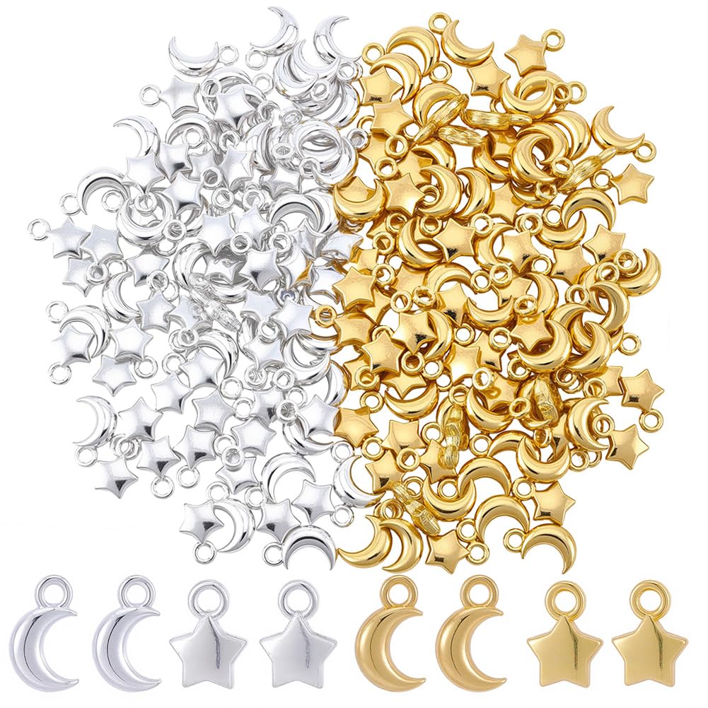 Breloques lune et étoile en vrac pour création de bijoux SUNNYCLUE, 200 pièces