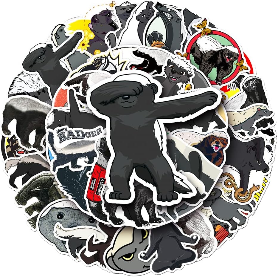 Cartoon Ratel Stickers for Kids Teens Boys Girls, Vinyl Waterproof Stickers for Laptop Flasks Water Bottle Computer Cup Bike Helmet Phone Tablet Car, Trendy Animals Decals Pack[Honey badger-50Pcs]