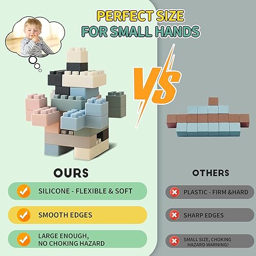 Miniatura 7 de Bloques de construcción suaves de silicona, juguete educativo Montessori, bloques suaves para bebés para regalos de dentición, juguetes sensoriales