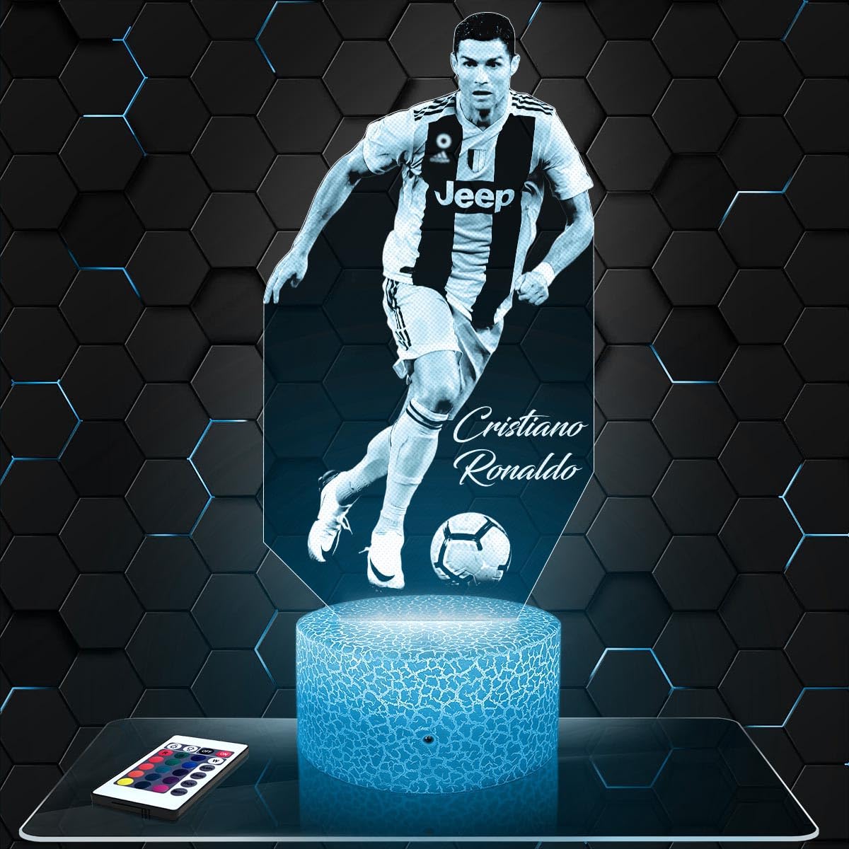 Lampephoto.fr - Lampe 3D C. Ronaldo Joueur de Foot, Sport, Idée Cadeau Fan de Foot, Veilleuse Tactile Led Illusion, Effet Hologramme 3D, Cadeau Noël Anniversaire Garçon Fille TOP