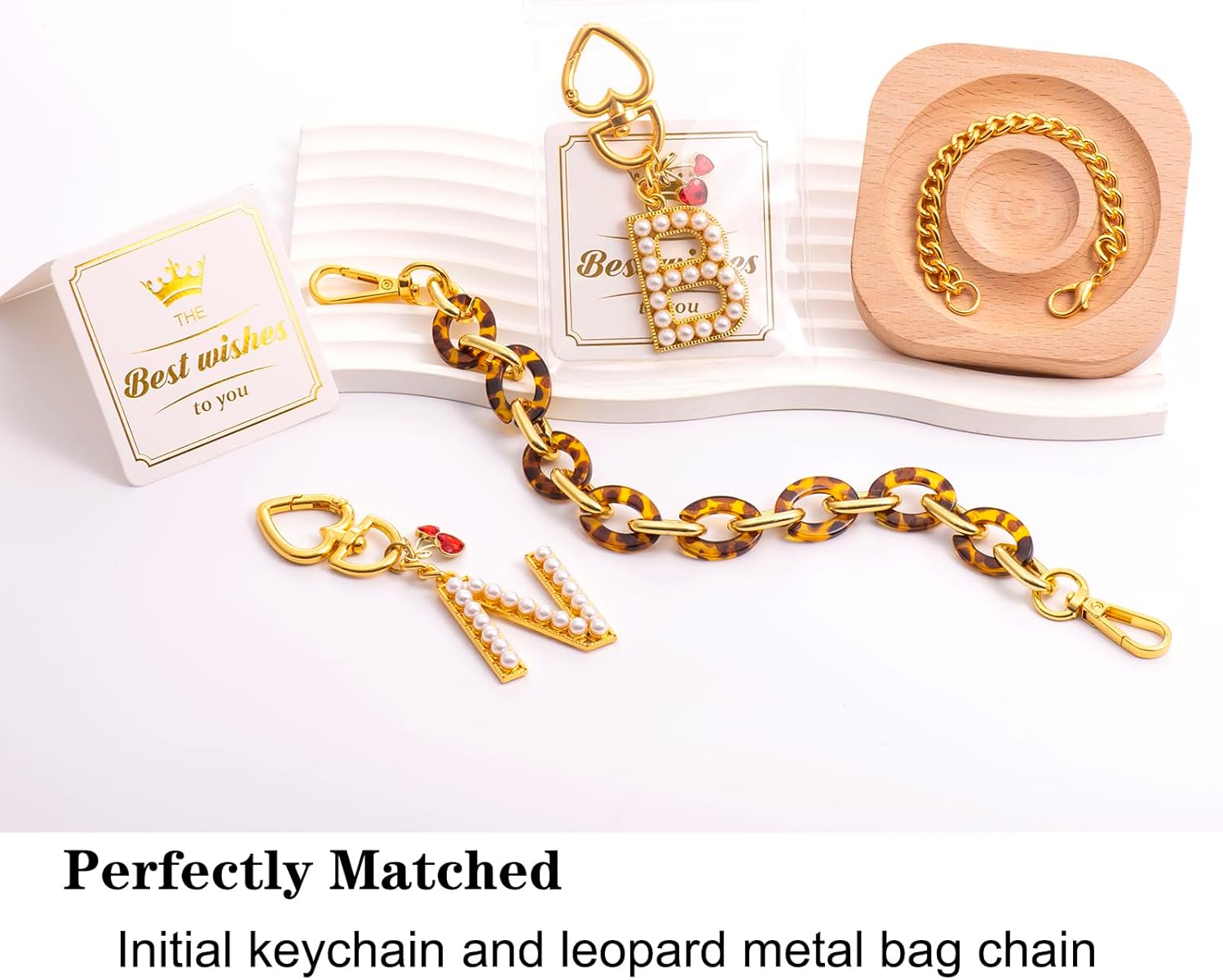 Pearl Initial Keychain with Leopard Bag Charms Wallet Chain Women Cute Alphabet Keychains Charm for Purse Handbag - Image 7