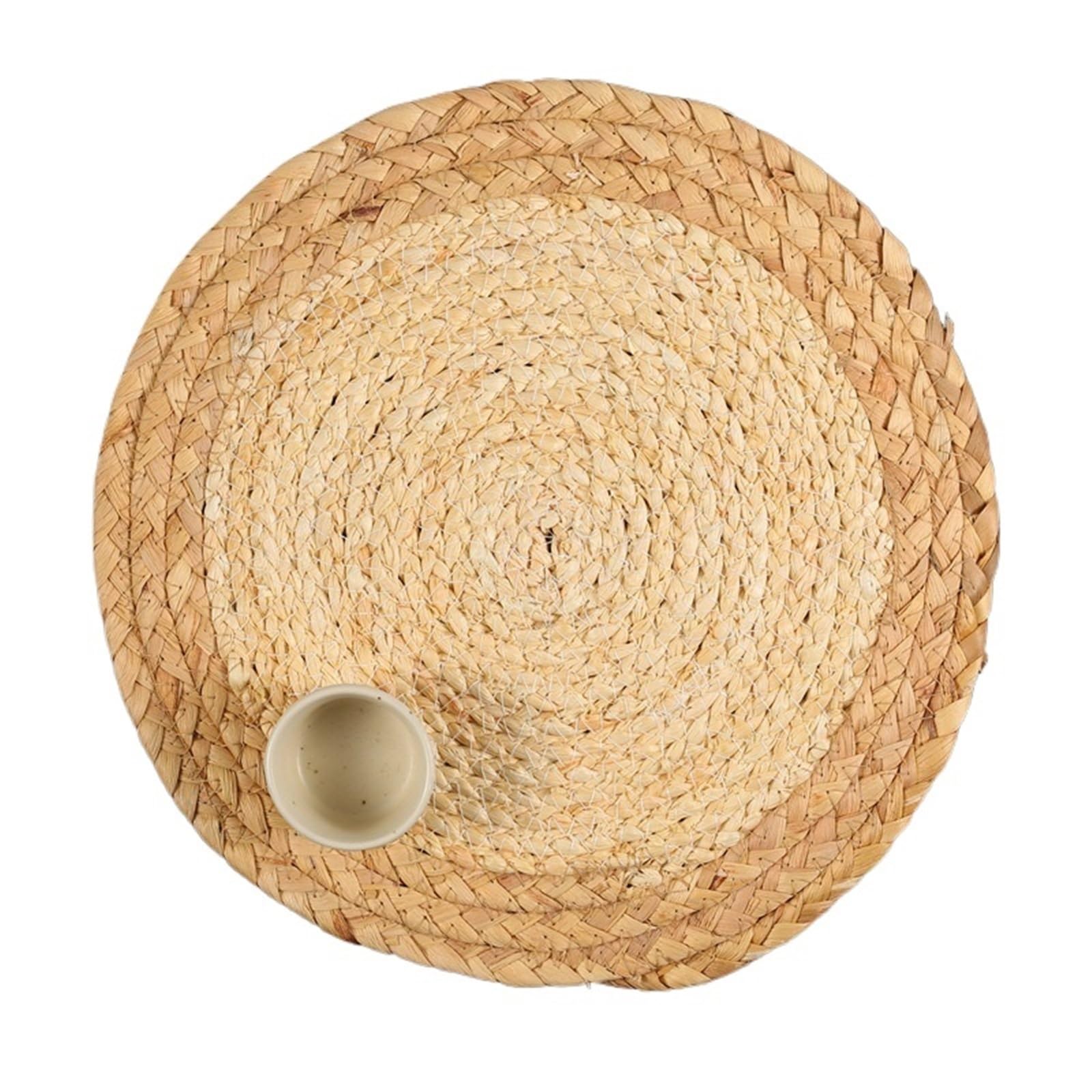 GrassWoven Placemat, Round Woven Water Hyacinth Placemats 12 Inch Boho Rattan Wicker Braided