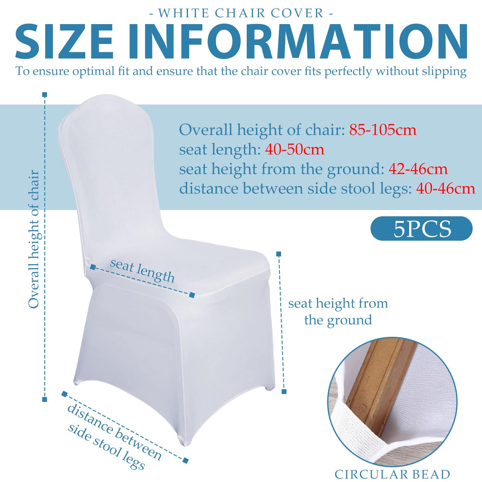 HOMURY Lot de 5 housses de chaise blanches - Décoration de chaise de banquet - Universelles - Stretch - En élasthanne - Pour chaise de banquet, mariage et fête
