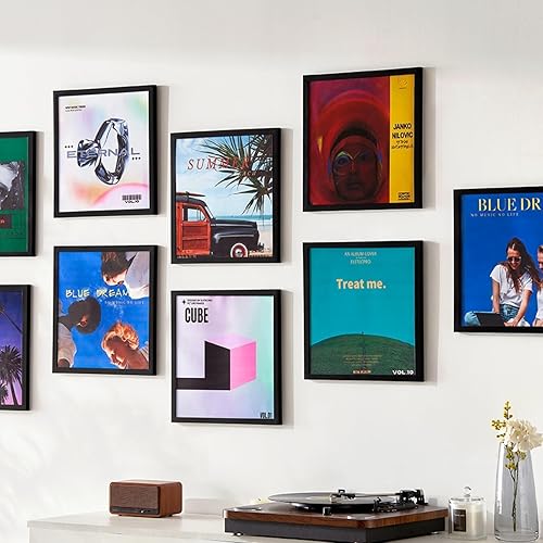 Miniatura 7 de eletecpro Marco negro de 12.5 x 12.5 pulgadas, resistente y ligero, marco de álbum de PVC hecho para exhibir discos de vinilo, decoración moderna de