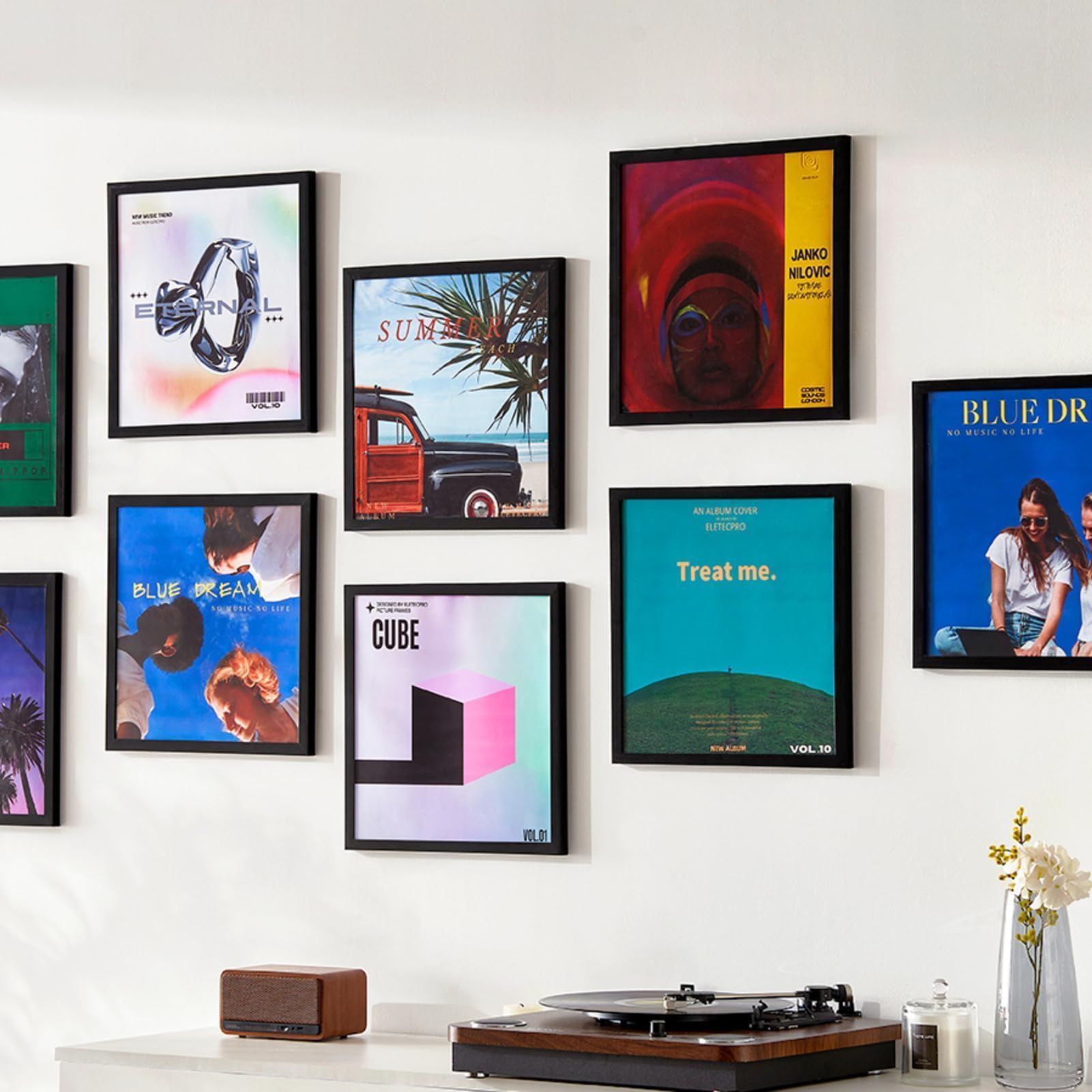 eletecpro Cornice nera per dischi, robusta e leggera, in PVC, realizzata per esporre dischi in vinile, decorazione moderna da parete, facile da appendere, adatta a copertine LP da 30,5 x 30,5 cm,