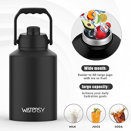 Miniatura 5 de WATERSY 1 Gallon Water Bottle Insulated(Cold for 48 Hrs),BPA Free&Leak Proof,128oz Stainless Steel Water Jug with Handle for