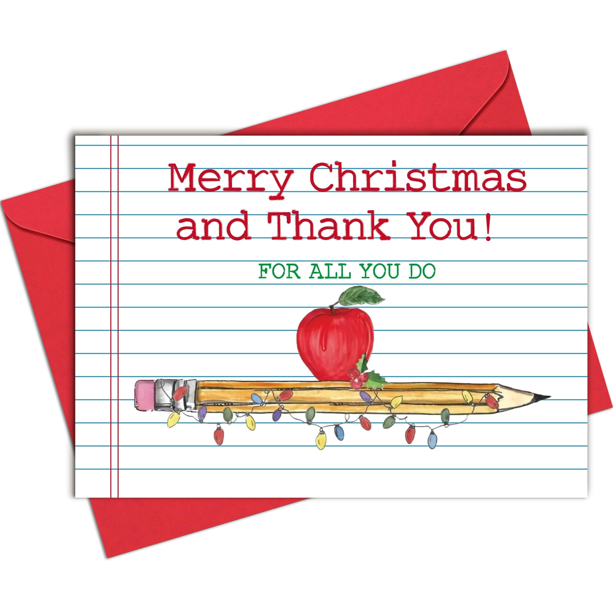 UrJKJV Teacher Christmas Gifts - Cute Christmas Cards for Teachers with Envelope, Cute Xmas Holiday Card with Love, Daycare Teacher Gifts from