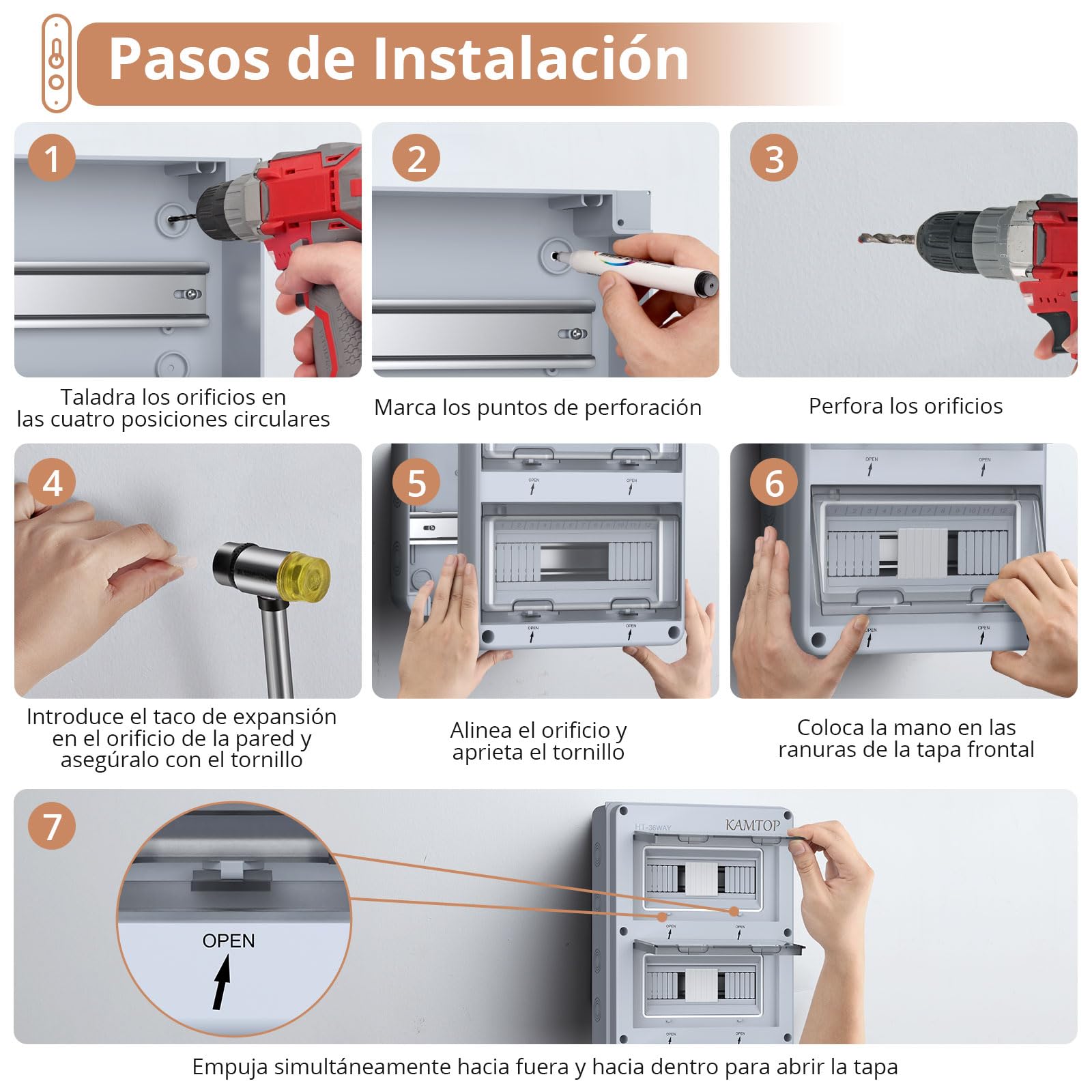 KAMTOP Caja de Distribución 36 Módulos IP65 para Superficie Cuadro Eléctrico Exterior con Tapa Transparente Caja Estanca Impermeable con Carril DIN para Interruptores Automáticos Tomas y Conexiones | Caja para magnetotérmicos con carril DIN Caja de fusibl