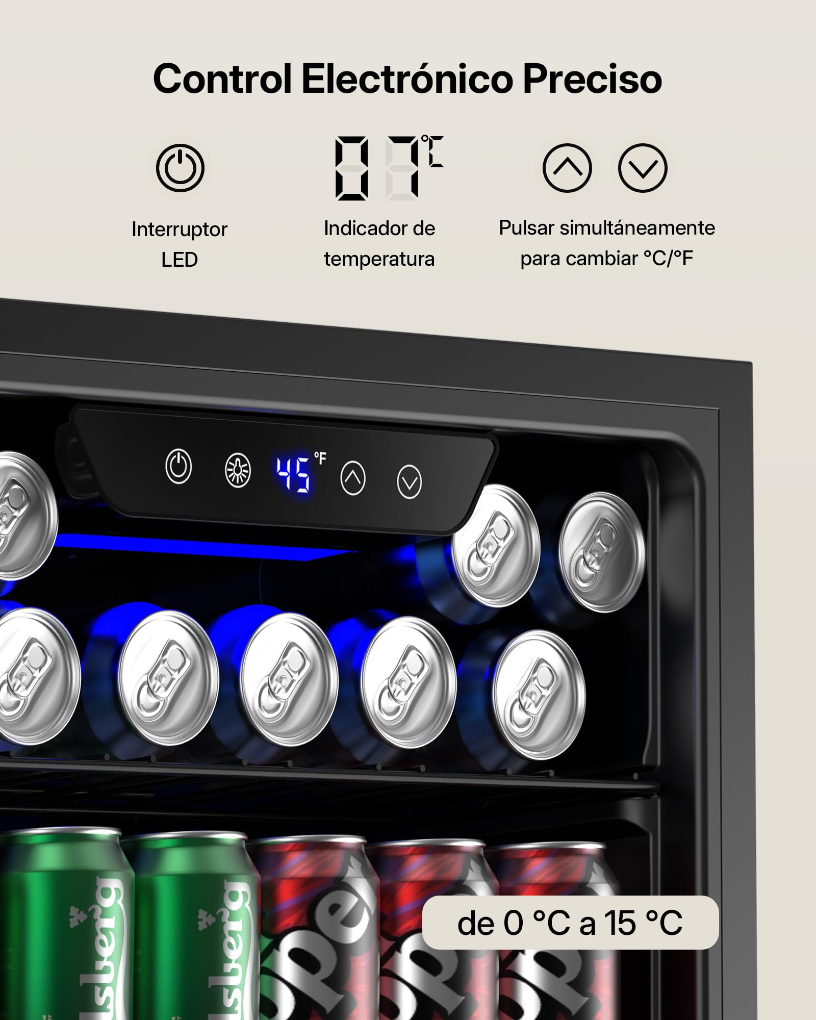 Upstreman Frigorífico de Bebidas 91 L, Mini Nevera con Puerta de Vidrio Doble, Iluminación LED, 4 Estantes Ajustables, 0-15℃, para 126 Latas, Nevera Pequeña para Refrescos, Cerveza y Vino
