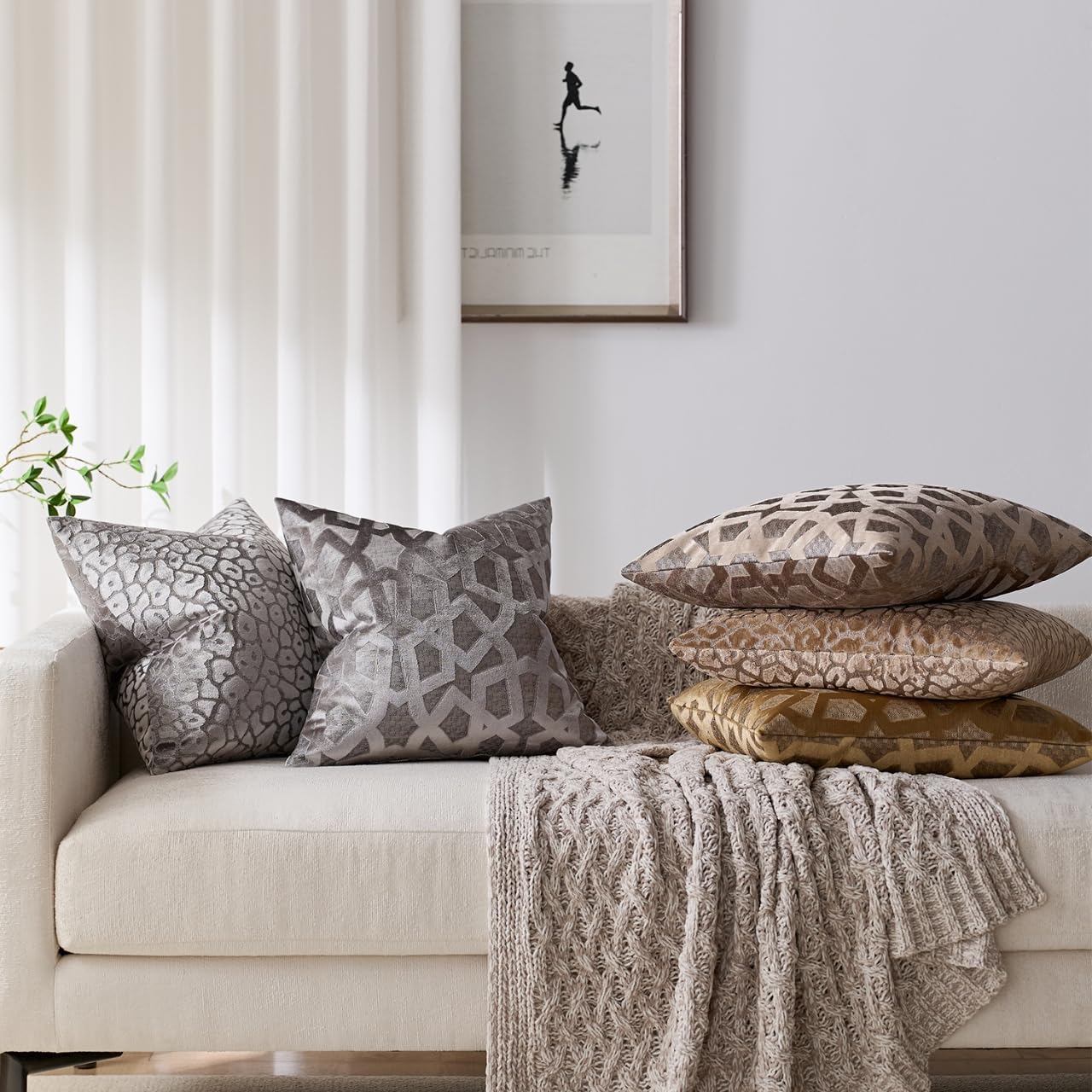 Pack of 2 Decorative Neutral Pillow Covers, Geometric Pattern Design Decorative Throw Cases, Invisible Zipper Elegant Modern Home Decor for Couch Bedroom (G-Brown, 24" x 24" (Pack of 2))