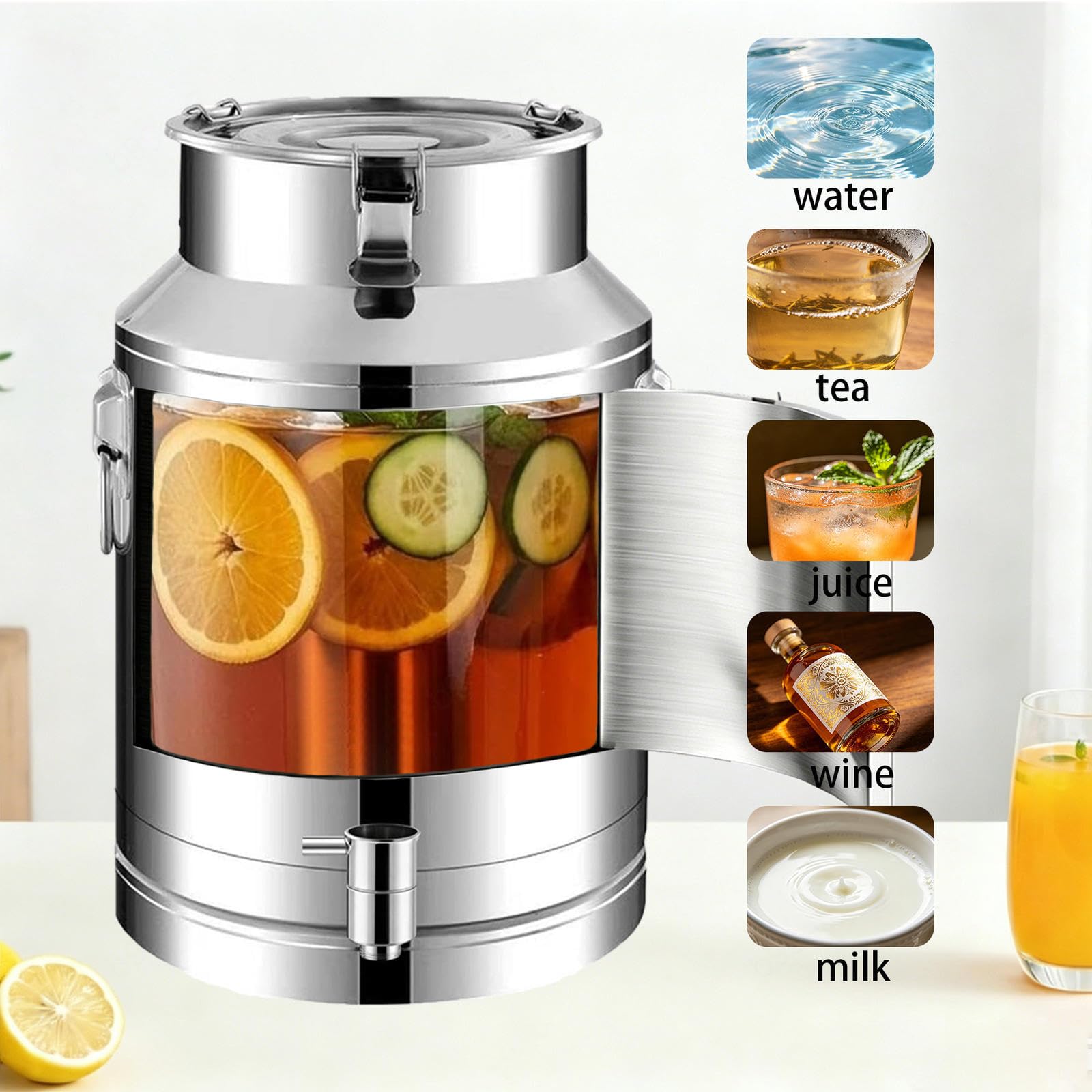 getränkespender mit zapfhahn 5-100l trinkwasserbehälter camping,A-35L | Saftfässer aus Edelstahl mit deckel transportkanne mit zapfhahn spannverschluss und gummidichtung,A-35L
