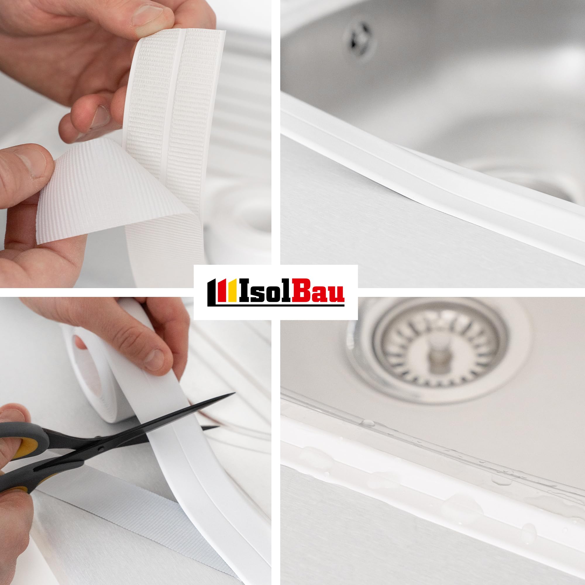 Isolbau - Cinta de sellado autoadhesiva para ducha - Cinta de sellado de PVC de 60 mm para baño y cocina - Cinta de sellado para bañeras, lavabos, inodoros, encimeras